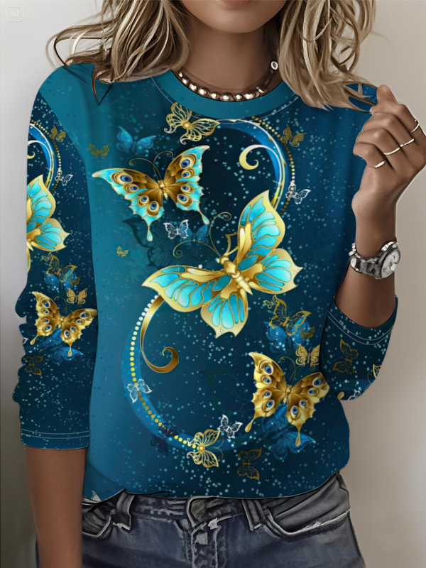 Szivárványszínű mintás 2025 tavaszi női középhosszú, háromnegyedes ujjú, retró virágmintás pulóver felső