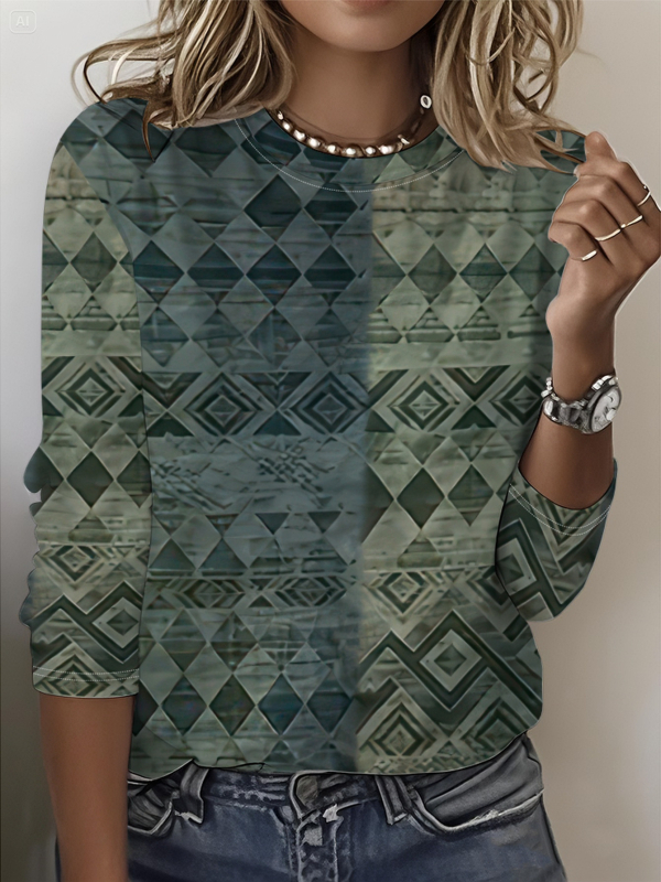 Szivárványszínű mintás 2025 tavaszi női középhosszú, háromnegyedes ujjú, retró virágmintás pulóver felső