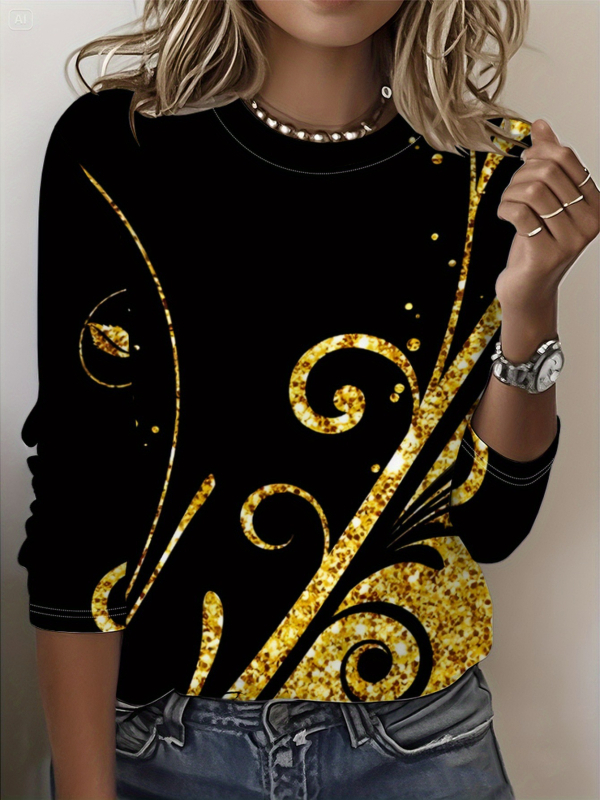 Szivárványszínű mintás 2025 tavaszi női középhosszú, háromnegyedes ujjú, retró virágmintás pulóver felső