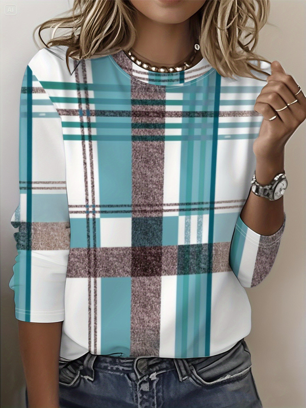 Szivárványszínű mintás 2025 tavaszi női középhosszú, háromnegyedes ujjú, retró virágmintás pulóver felső