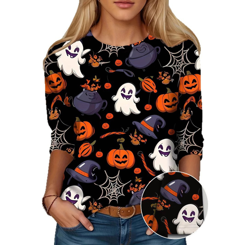 Szivárványszínű mintás 2025 tavaszi női középhosszú, háromnegyedes ujjú, retró virágmintás pulóver felső