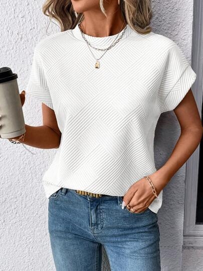 2025-ös európai és amerikai export határokon átnyúló női népszerű kerek nyakú női póló, nyári rövid ujjú, kerek nyakú, texturált ing