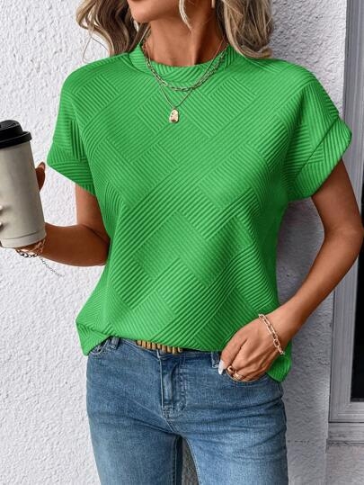 2025-ös európai és amerikai export határokon átnyúló női népszerű kerek nyakú női póló, nyári rövid ujjú, kerek nyakú, texturált ing