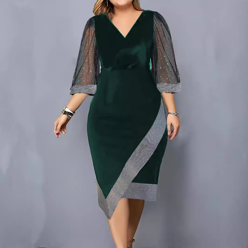 2024-es, határokon átnyúló külkereskedelemmel foglalkozó európai és amerikai Amazon új, temperamentumos, ingázós, vékony, hálós varrású, rövid ujjú, V-nyakú ruha