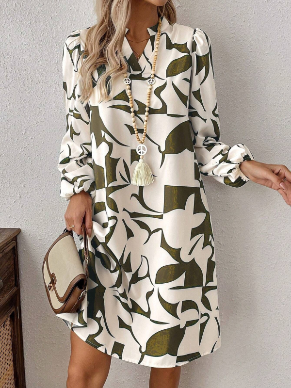 Minőségi, határokon átnyúló, Amazon Európa és az Egyesült Államok robbanásszerű női 2025 tavaszi és nyári új, nyomtatott, V-nyakú, hosszú ujjú ruha.