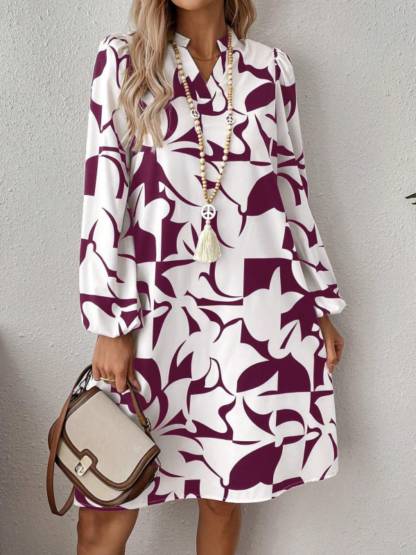 Minőségi, határokon átnyúló, Amazon Európa és az Egyesült Államok robbanásszerű női 2025 tavaszi és nyári új, nyomtatott, V-nyakú, hosszú ujjú ruha.