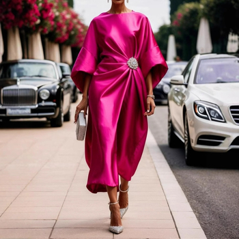 2025-ös Független Állomású Amazon Határokon Átnyúló Női Ingázó Elegáns Gyöngyös Virágdíszes Szatén Dizájnú Ruha