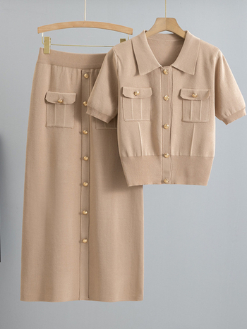 Διασυνοριακό Μοντέρνο Casual Στυλ Γυναικείο Καλοκαιρινό Απλό Κοντόμανικο Πλεκτό Ζακέτα με Φούστα Δύο Τεμαχίων για το Καλοκαίρι 2025