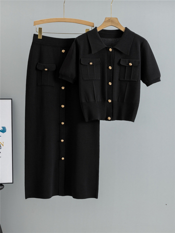 Διασυνοριακό Μοντέρνο Casual Στυλ Γυναικείο Καλοκαιρινό Απλό Κοντόμανικο Πλεκτό Ζακέτα με Φούστα Δύο Τεμαχίων για το Καλοκαίρι 2025