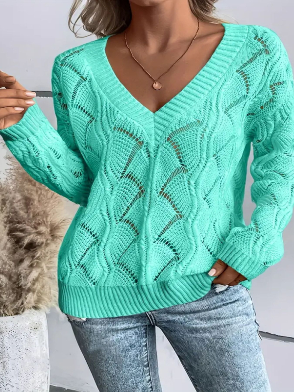 Pulover cu mânecă lungă, tricotat, cu scobitură, în stil european și american, de pe Amazon, transfrontalier, AliExpress, cu guler în V, pentru femei, mărime plus, pulover tricotat cu scobitură, asortat