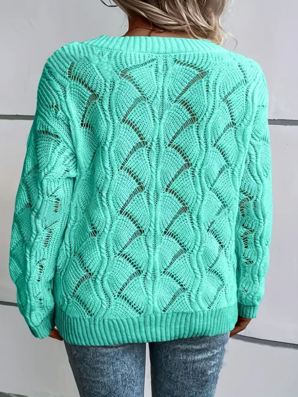 Euroopa ja Ameerika stiilis Amazoni piiriülene AliExpressi V-kaelusega naiste pluss-suuruses kootud õõnesväljadega pikkade varrukatega kampsun