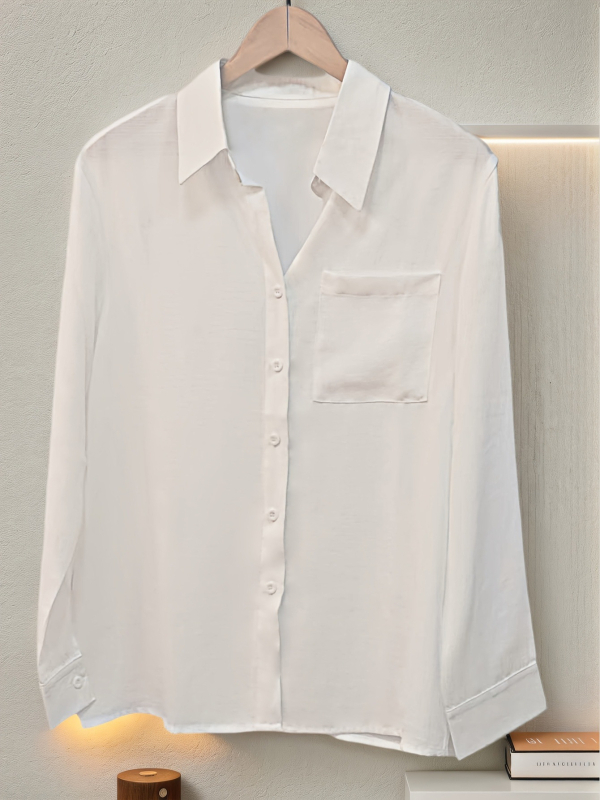 2025 Nyári Új Női Lezser Laza, Egyszínű Gombos Ing Mellzsebbel és Klasszikus Nyakkivágással