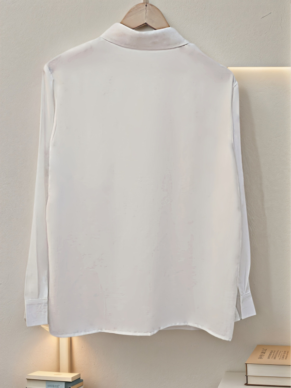 2025 Nyári Új Női Lezser Laza, Egyszínű Gombos Ing Mellzsebbel és Klasszikus Nyakkivágással