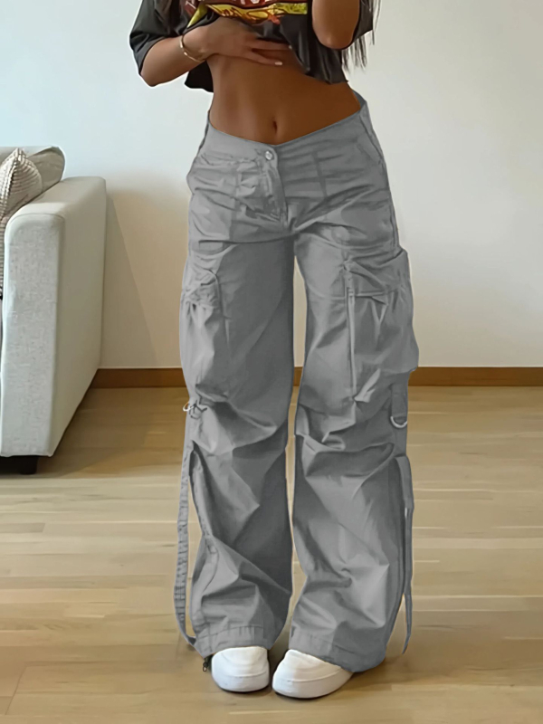 Határokon átnyúló európai és amerikai utcai overall női zsebes varrású szalag egyszínű egyenes laza lezser nadrág karcsúsított nadrág
