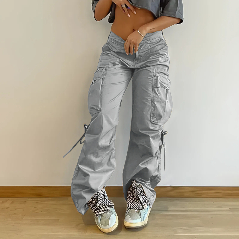 Határokon átnyúló európai és amerikai utcai overall női zsebes varrású szalag egyszínű egyenes laza lezser nadrág karcsúsított nadrág