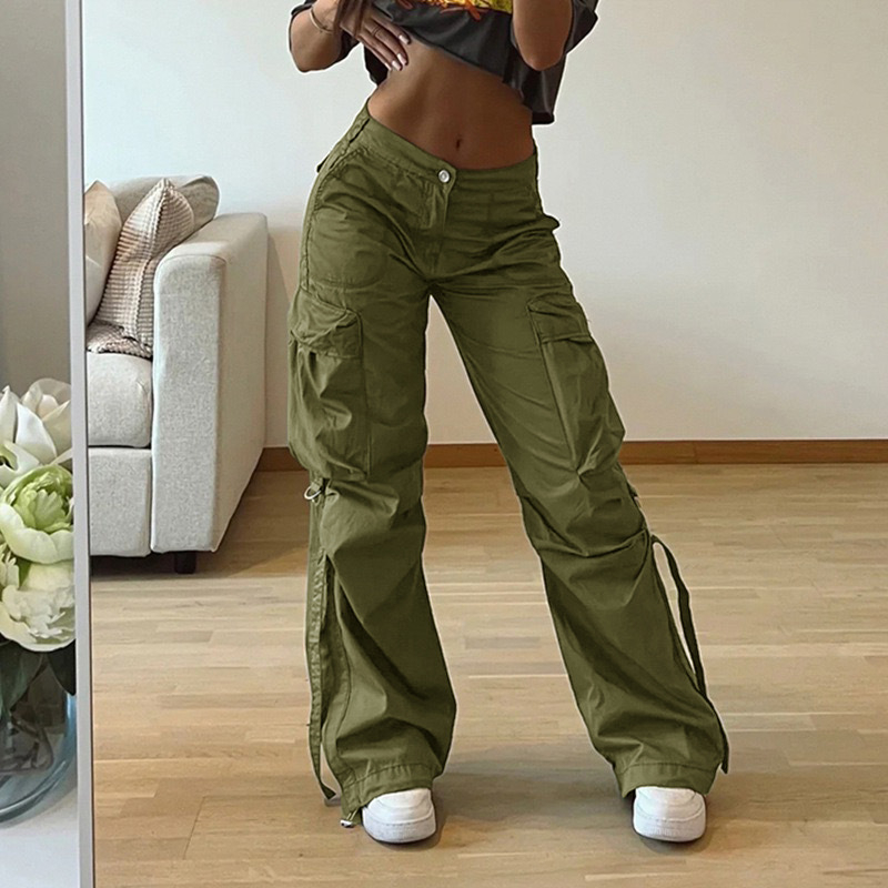 Határokon átnyúló európai és amerikai utcai overall női zsebes varrású szalag egyszínű egyenes laza lezser nadrág karcsúsított nadrág