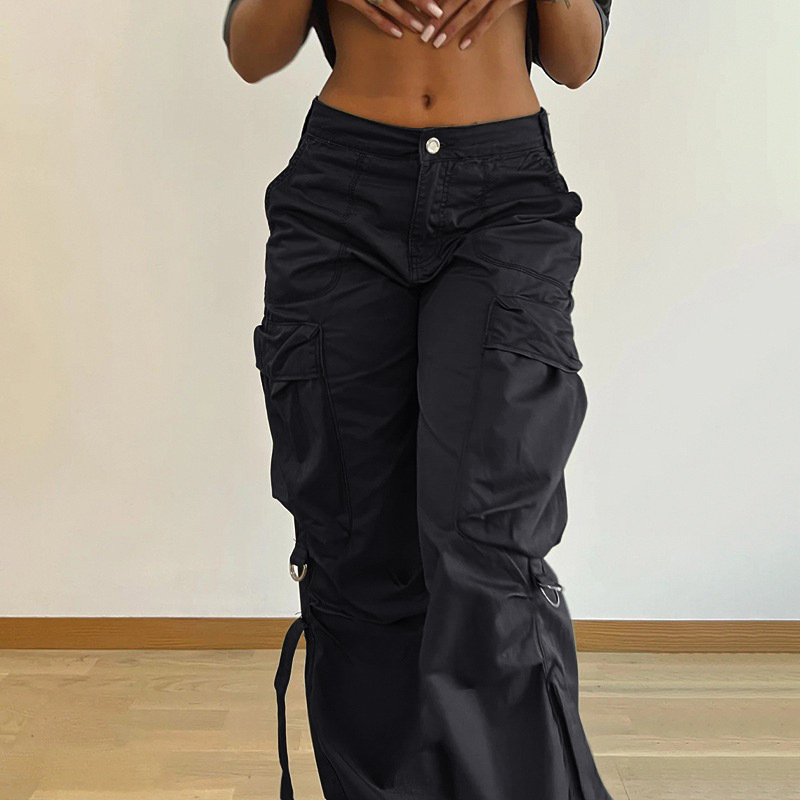 Határokon átnyúló európai és amerikai utcai overall női zsebes varrású szalag egyszínű egyenes laza lezser nadrág karcsúsított nadrág