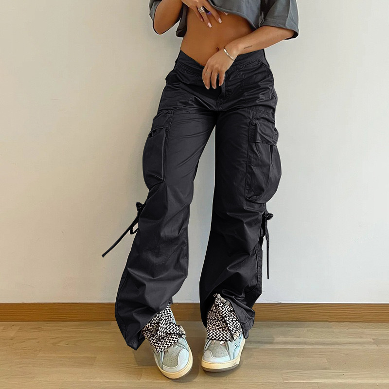 Határokon átnyúló európai és amerikai utcai overall női zsebes varrású szalag egyszínű egyenes laza lezser nadrág karcsúsított nadrág