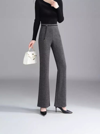 Елегантни вълнени панталони с големи размери, есенни нови 2024 г. с висока талия, модни ежедневни разкроени панталони за жени на средна и по-възрастна възраст