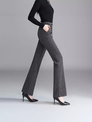 Елегантни вълнени панталони с големи размери, есенни нови 2024 г. с висока талия, модни ежедневни разкроени панталони за жени на средна и по-възрастна възраст