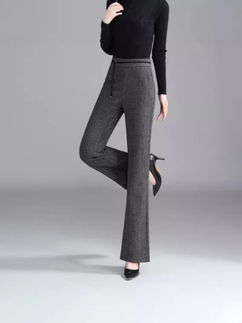 Елегантни вълнени панталони с големи размери, есенни нови 2024 г. с висока талия, модни ежедневни разкроени панталони за жени на средна и по-възрастна възраст