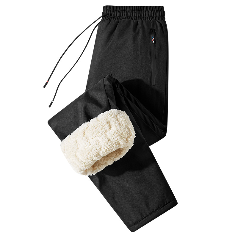 Férfi őszi-téli bársony szélálló, vízálló, gyapjúbéléssel ellátott sportnadrág, egyenes szárú, plus size nadrág