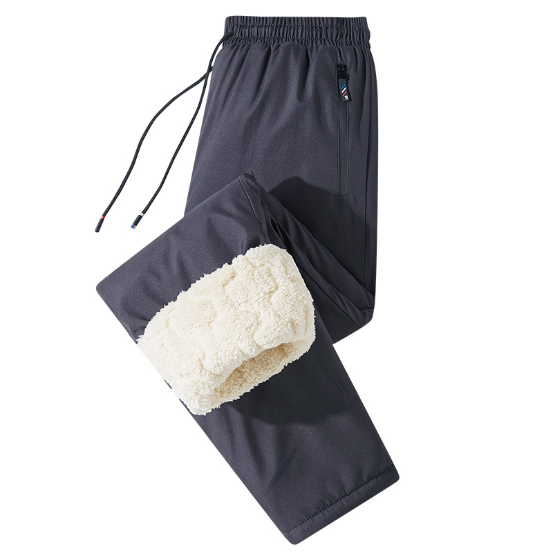 Férfi őszi-téli bársony szélálló, vízálló, gyapjúbéléssel ellátott sportnadrág, egyenes szárú, plus size nadrág