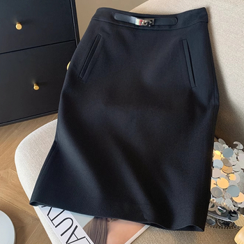 Γκρι ίσια φούστα μισού μήκους για γυναίκες άνοιξη Νέα φούστα κοστουμιού με ψηλή μέση και σκίσιμο, μοντέρνα αδυνατιστική casual φούστα