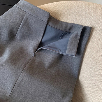 Γκρι ίσια φούστα μισού μήκους για γυναίκες άνοιξη Νέα φούστα κοστουμιού με ψηλή μέση και σκίσιμο, μοντέρνα αδυνατιστική casual φούστα