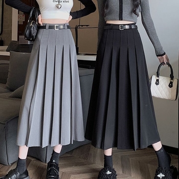Skladaná sukňa 2025 Jar a leto Kórejský štýl Vysoký pás Úzka sukňa strednej dĺžky Elegantná sukňa Sexy stredne dlhá zahalená