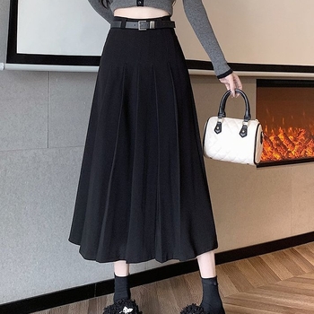 Πλισέ φούστα 2025 Κορεάτικο στυλ Άνοιξη και καλοκαίρι Ψηλόμεση λεπτή φούστα μεσαίου μήκους Preppy φούστα Σέξι ντραπέ μεσαίου μήκους