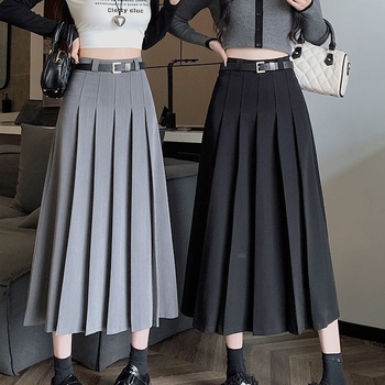 Πλισέ φούστα 2025 Κορεάτικο στυλ Άνοιξη και καλοκαίρι Ψηλόμεση λεπτή φούστα μεσαίου μήκους Preppy φούστα Σέξι ντραπέ μεσαίου μήκους