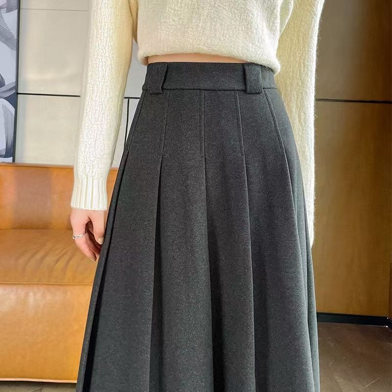 Skladaná sukňa 2025 Jar a leto Kórejský štýl Vysoký pás Úzka sukňa strednej dĺžky Elegantná sukňa Sexy stredne dlhá zahalená