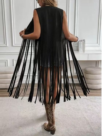 2025 Amazon Aliexpress európai és amerikai népszerű bojtos dzseki, szarvasbőr bársony, gomb nélküli, középhosszú mellény