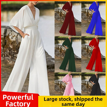 2023 nyári európai és amerikai külkereskedelmi új női denevérujjú overál Amazon Explosions alkalmi magas derekú, széles szárú nadrág