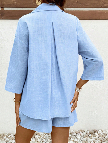 Naiste vabaaja ja lahtise pikkusega raseduskostüüm, Euroopa ja Ameerika moe lühikesed püksid, ühevärviline särk, kaheosaline komplekt