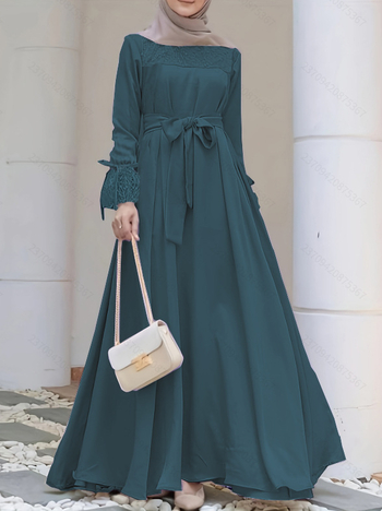 Μουσουλμανική Παραδοσιακή Φορεσιά, Μονόχρωμη, Κομψή και Χαλαρή Εφαρμογή, Γυναικεία Φορέματα Abaya από Δαντέλα