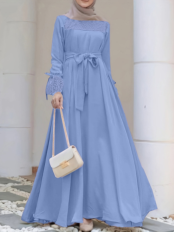 Μουσουλμανική Παραδοσιακή Φορεσιά, Μονόχρωμη, Κομψή και Χαλαρή Εφαρμογή, Γυναικεία Φορέματα Abaya από Δαντέλα