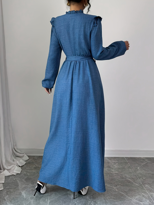 Új Stílusú, Derékösszehúzó Hosszú Ujjú Elegáns Ruha Retro Laza Stílusú, Közepes Hosszú Szoknya Női