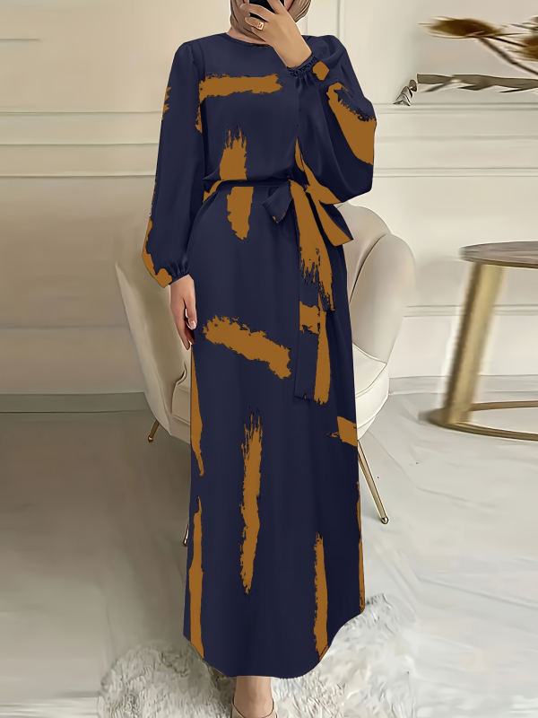 Őszi Külkereskedelmi Független Állomás Elegáns Közel-Keleti Női Muszlim Köntös Női Hosszú Szoknya Nyomtatott Hosszú Ujjú Ruha High End