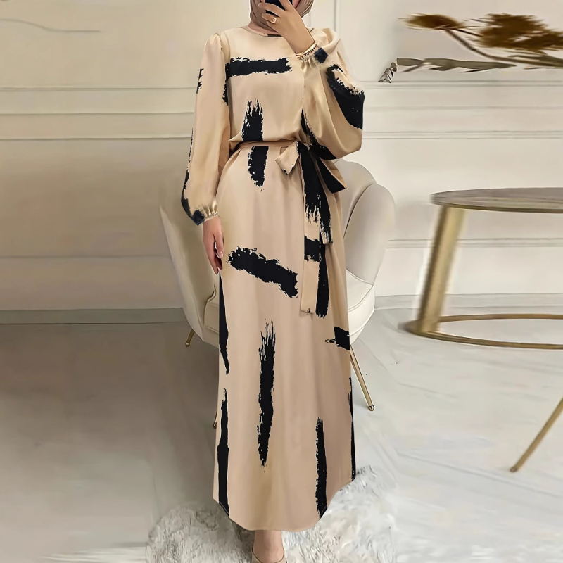 Őszi Külkereskedelmi Független Állomás Elegáns Közel-Keleti Női Muszlim Köntös Női Hosszú Szoknya Nyomtatott Hosszú Ujjú Ruha High End