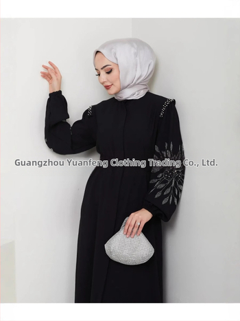 Ευρωπαϊκό και Αμερικανικό Διασυνοριακό Νέο Στυλ Αραβικού και Δημοφιλούς Μουσουλμάνου Κομψό Μακρυμάνικο Φόρεμα με Μαργαριτάρια από Στρας