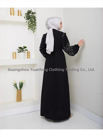 Ευρωπαϊκό και Αμερικανικό Διασυνοριακό Νέο Στυλ Αραβικού και Δημοφιλούς Μουσουλμάνου Κομψό Μακρυμάνικο Φόρεμα με Μαργαριτάρια από Στρας