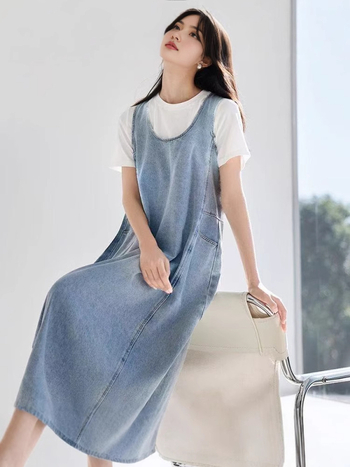 Απλή φούστα τζιν γιλέκο γυναικείο καλοκαιρινό φόρεμα μόδας 2025
