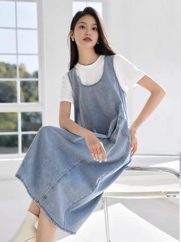 Egyszerű temperamentumú farmer mellényszoknya női 2025 nyári új divatruha