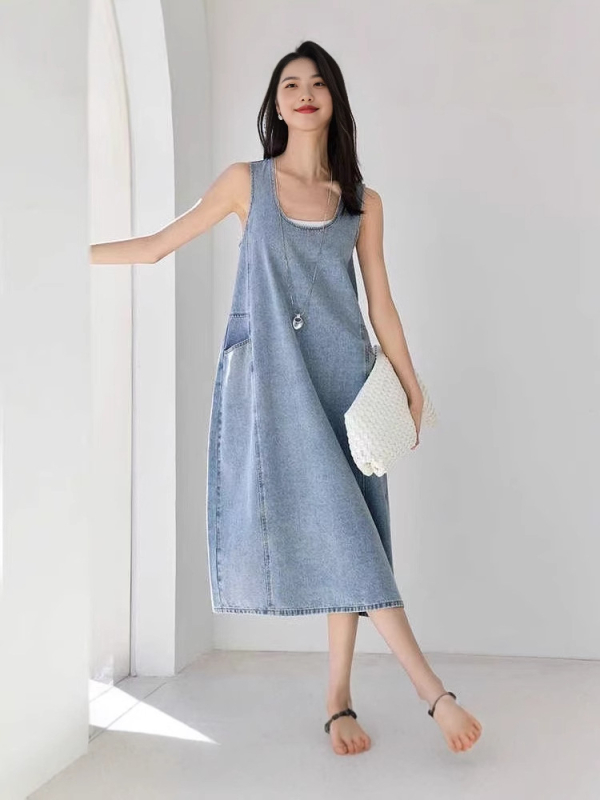 Egyszerű temperamentumú farmer mellényszoknya női 2025 nyári új divatruha