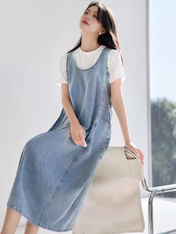 Egyszerű temperamentumú farmer mellényszoknya női 2025 nyári új divatruha