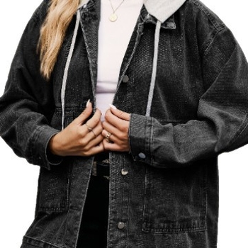 Γυναικείο τζιν μπουφάν με κουκούλα, σε φαρδύ, κορεάτικο στιλ, με street-fried ρετρό τοπ