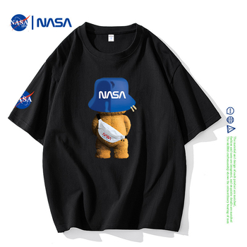 NASA Joint rövid ujjú férfi nyári póló, tiszta pamut, laza, divatos, márkás, bevarrt medvemintás páros félujjú, divatos felső