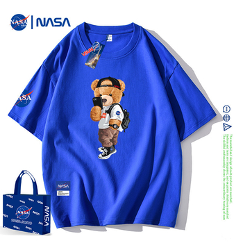 NASA Joint Ανδρικό Καλοκαιρινό T-shirt με Κοντομάνικο, από Καθαρό Βαμβάκι, Μοντέρνο, Χαλαρό, Brand Ins, Μοντέρνο Μπλούζα με Αρκουδάκι και Μισό Μανίκι για Ζευγάρια